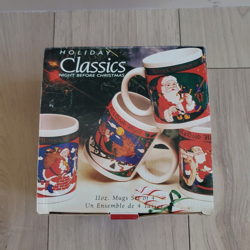 Vintage Mugs Signature Holiday Classics Night Before Christmas Stoneware 4Pc